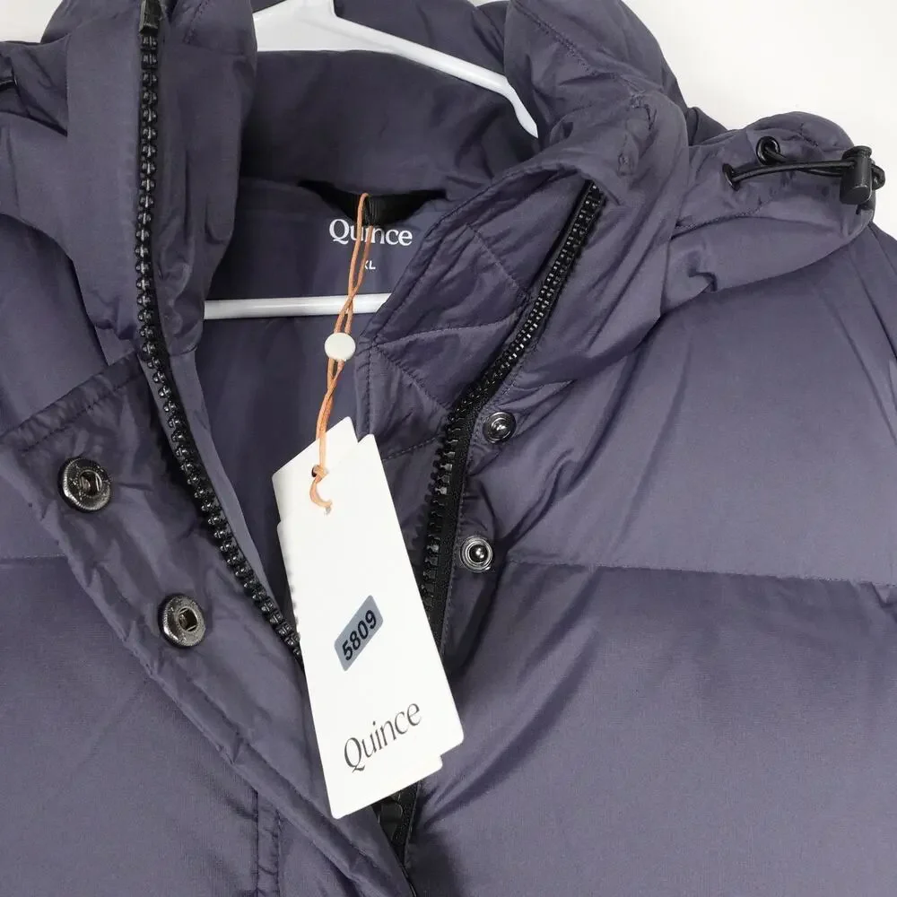 EUC Quince Women's XL Responsible Down Long Puffer Coat Storm Blue $200 Preppy